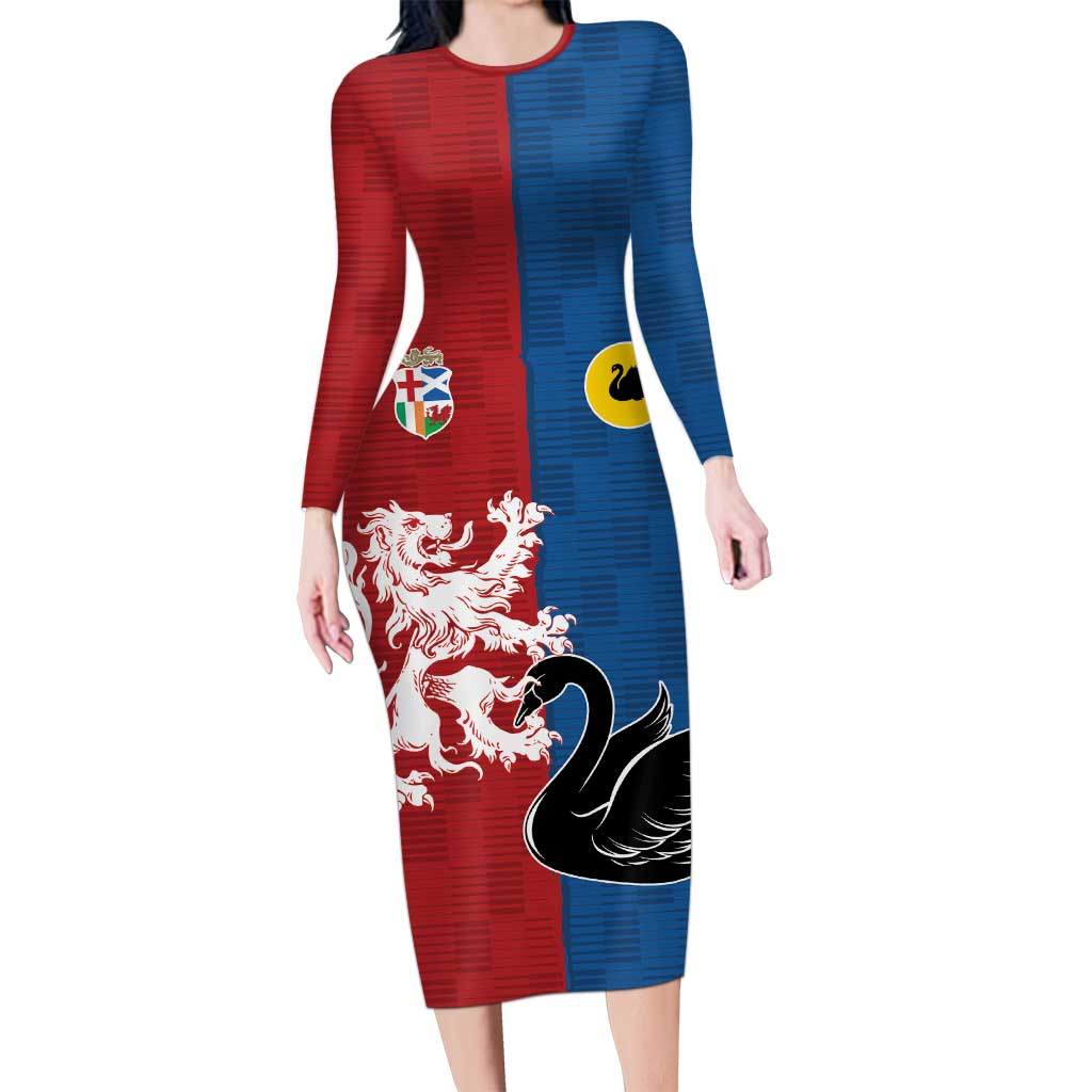 Custom British Lions Western Force Long Sleeve Bodycon Dress Unique Style - Wonder Print Shop
