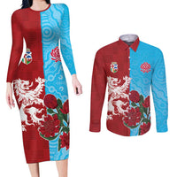 Custom British Lions Waratahs Couples Matching Long Sleeve Bodycon Dress and Long Sleeve Button Shirt Unique Style - Wonder Print Shop