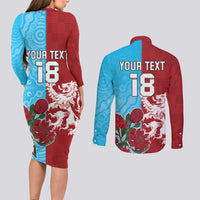 Custom British Lions Waratahs Couples Matching Long Sleeve Bodycon Dress and Long Sleeve Button Shirt Unique Style - Wonder Print Shop