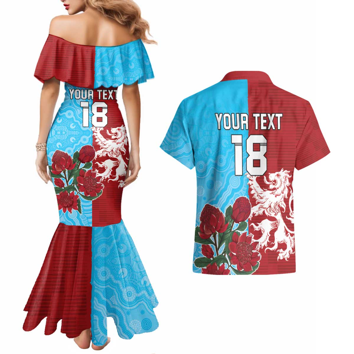 Custom British Lions Waratahs Couples Matching Mermaid Dress and Hawaiian Shirt Unique Style - Wonder Print Shop