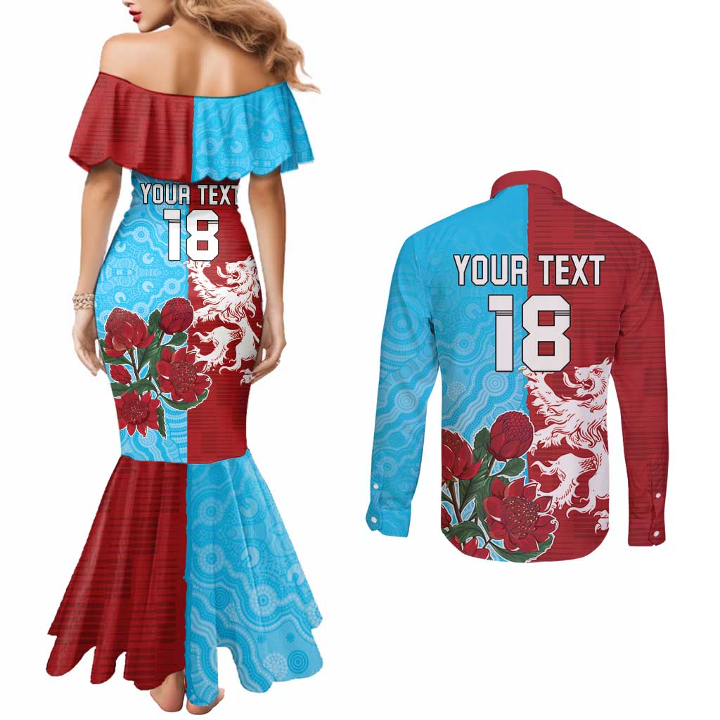 Custom British Lions Waratahs Couples Matching Mermaid Dress and Long Sleeve Button Shirt Unique Style - Wonder Print Shop