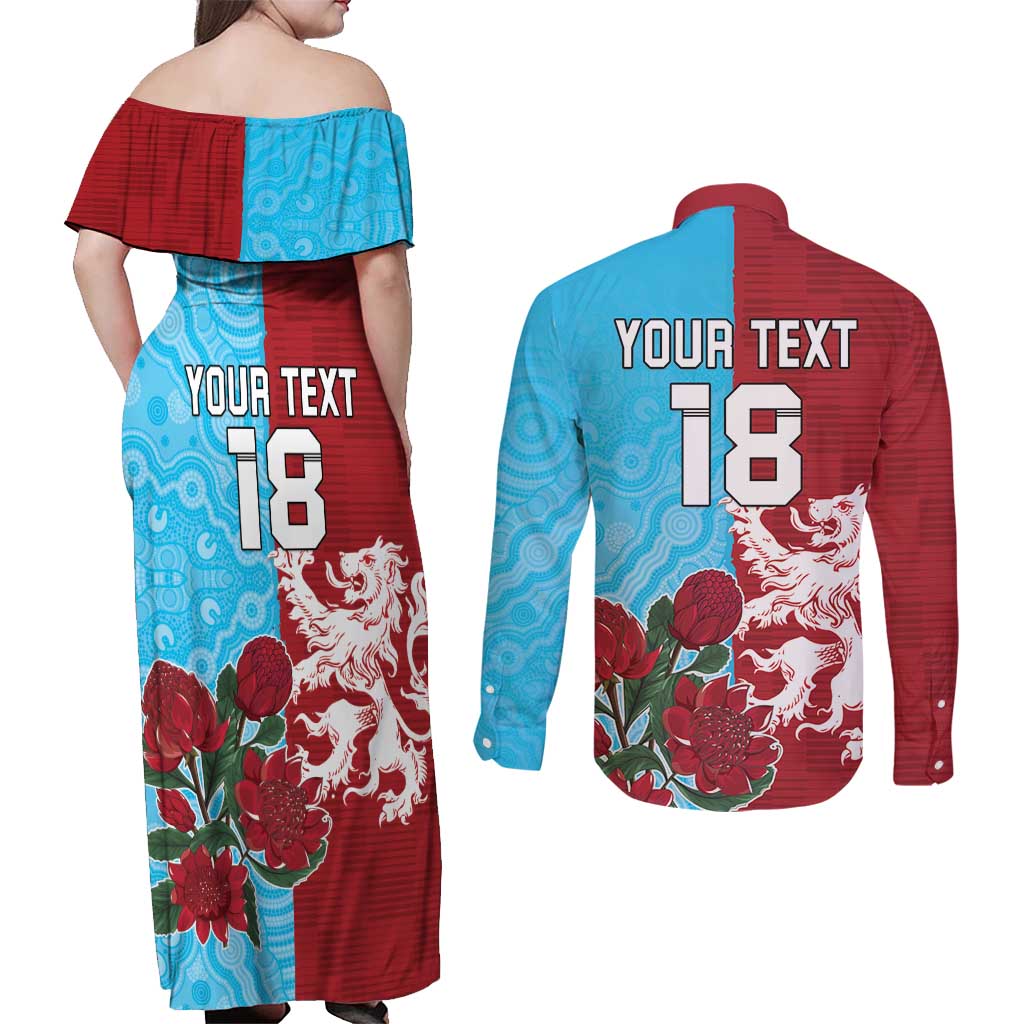 Custom British Lions Waratahs Couples Matching Off Shoulder Maxi Dress and Long Sleeve Button Shirt Unique Style - Wonder Print Shop