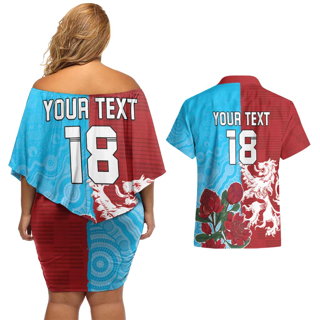 Custom British Lions Waratahs Couples Matching Off Shoulder Short Dress and Hawaiian Shirt Unique Style - Wonder Print Shop