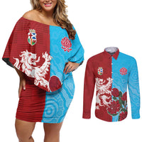 Custom British Lions Waratahs Couples Matching Off Shoulder Short Dress and Long Sleeve Button Shirt Unique Style - Wonder Print Shop