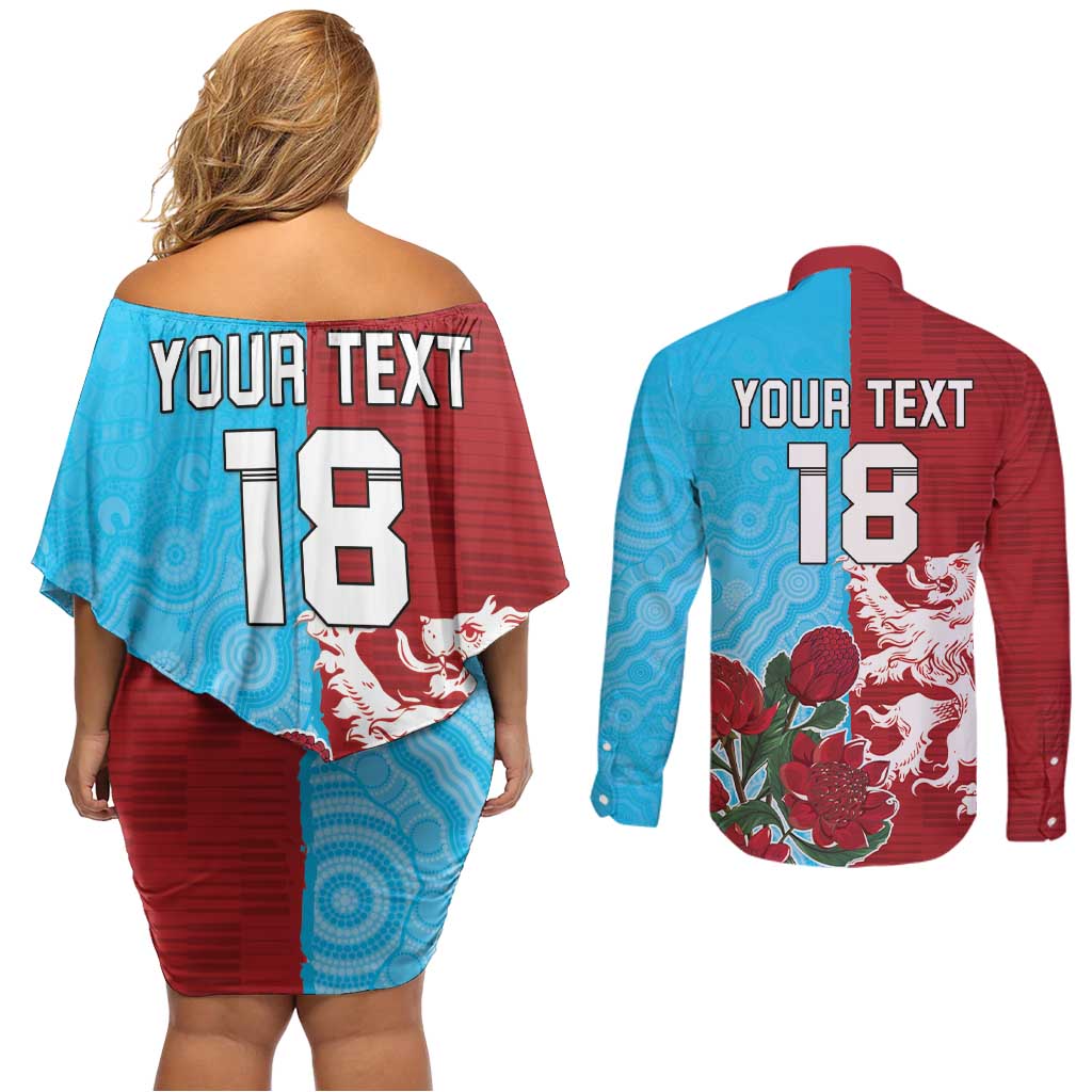 Custom British Lions Waratahs Couples Matching Off Shoulder Short Dress and Long Sleeve Button Shirt Unique Style - Wonder Print Shop
