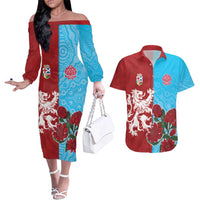 Custom British Lions Waratahs Couples Matching Off The Shoulder Long Sleeve Dress and Hawaiian Shirt Unique Style - Wonder Print Shop
