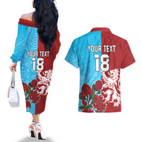 Custom British Lions Waratahs Couples Matching Off The Shoulder Long Sleeve Dress and Hawaiian Shirt Unique Style - Wonder Print Shop