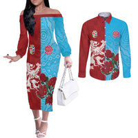 Custom British Lions Waratahs Couples Matching Off The Shoulder Long Sleeve Dress and Long Sleeve Button Shirt Unique Style - Wonder Print Shop
