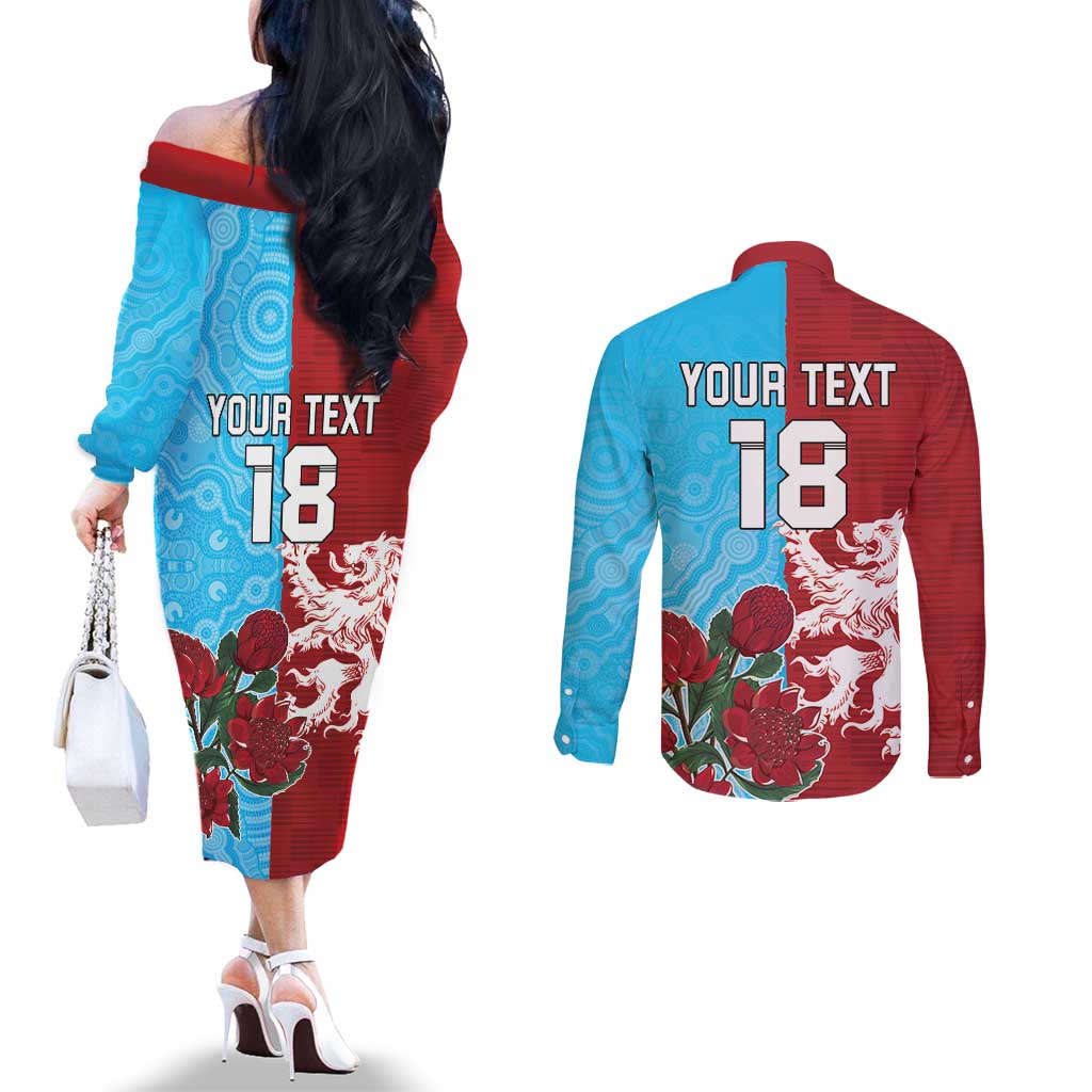 Custom British Lions Waratahs Couples Matching Off The Shoulder Long Sleeve Dress and Long Sleeve Button Shirt Unique Style - Wonder Print Shop