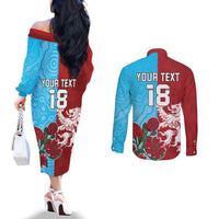 Custom British Lions Waratahs Couples Matching Off The Shoulder Long Sleeve Dress and Long Sleeve Button Shirt Unique Style - Wonder Print Shop