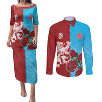 Custom British Lions Waratahs Couples Matching Puletasi and Long Sleeve Button Shirt Unique Style - Wonder Print Shop