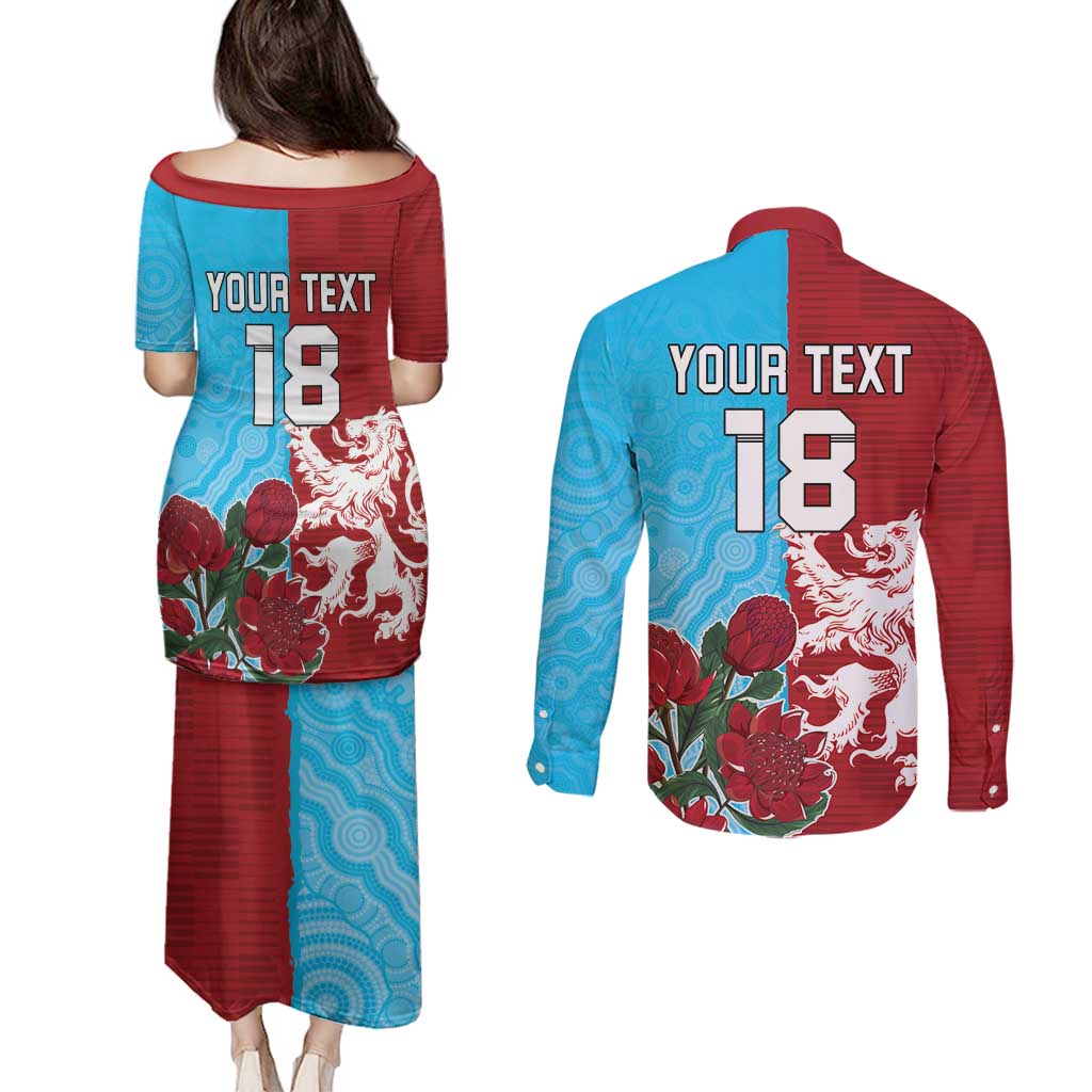 Custom British Lions Waratahs Couples Matching Puletasi and Long Sleeve Button Shirt Unique Style - Wonder Print Shop