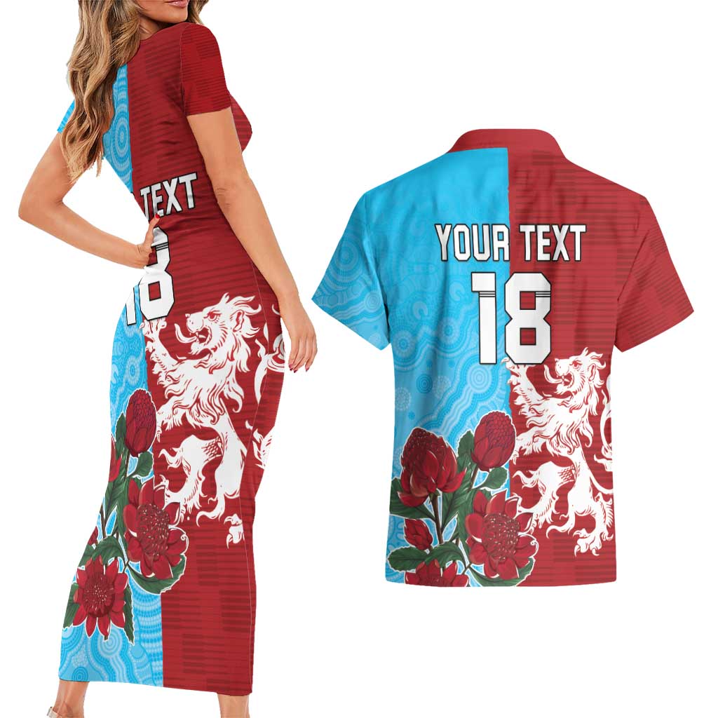 Custom British Lions Waratahs Couples Matching Short Sleeve Bodycon Dress and Hawaiian Shirt Unique Style - Wonder Print Shop