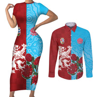 Custom British Lions Waratahs Couples Matching Short Sleeve Bodycon Dress and Long Sleeve Button Shirt Unique Style - Wonder Print Shop
