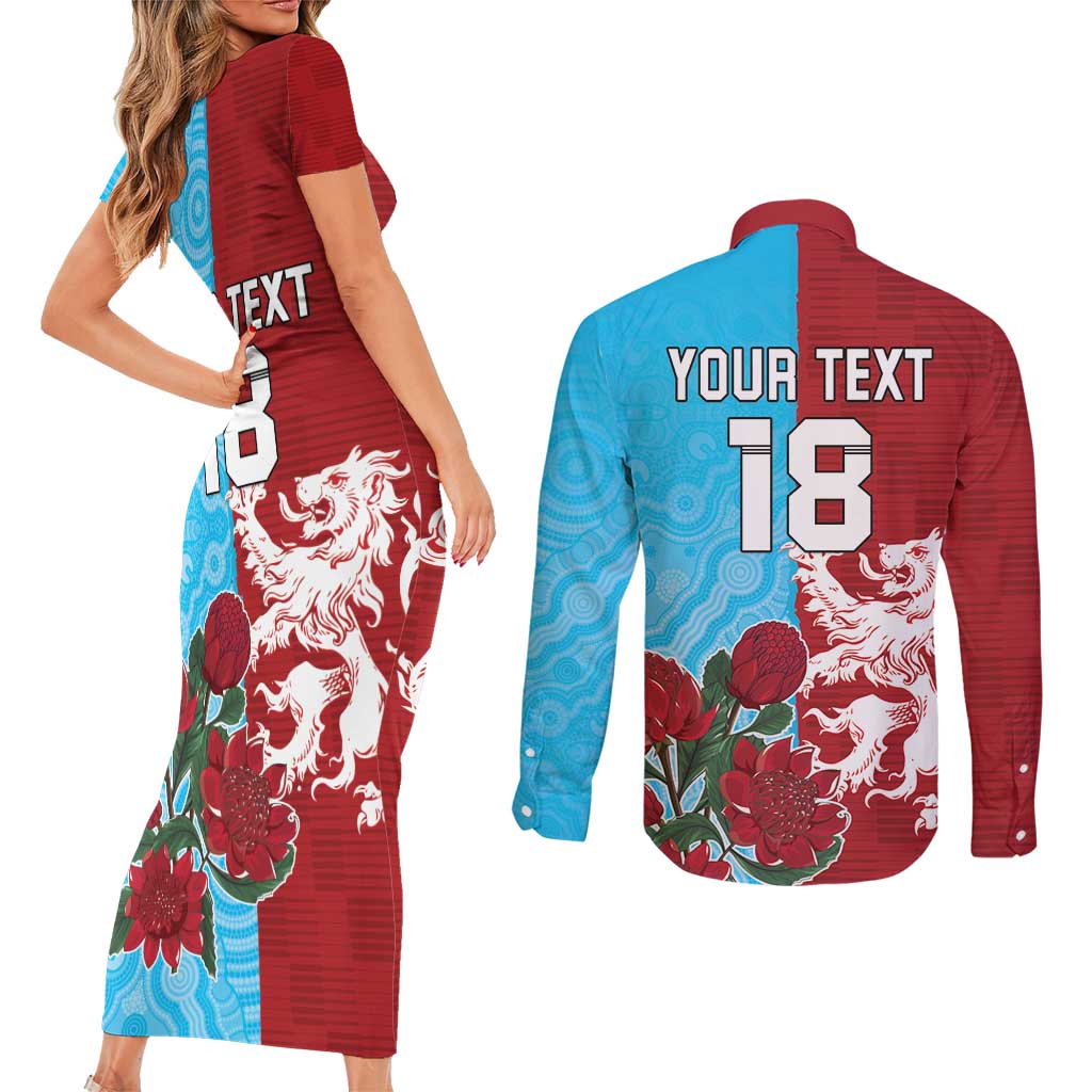Custom British Lions Waratahs Couples Matching Short Sleeve Bodycon Dress and Long Sleeve Button Shirt Unique Style - Wonder Print Shop