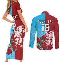 Custom British Lions Waratahs Couples Matching Short Sleeve Bodycon Dress and Long Sleeve Button Shirt Unique Style - Wonder Print Shop