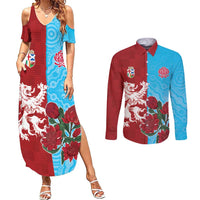 Custom British Lions Waratahs Couples Matching Summer Maxi Dress and Long Sleeve Button Shirt Unique Style - Wonder Print Shop