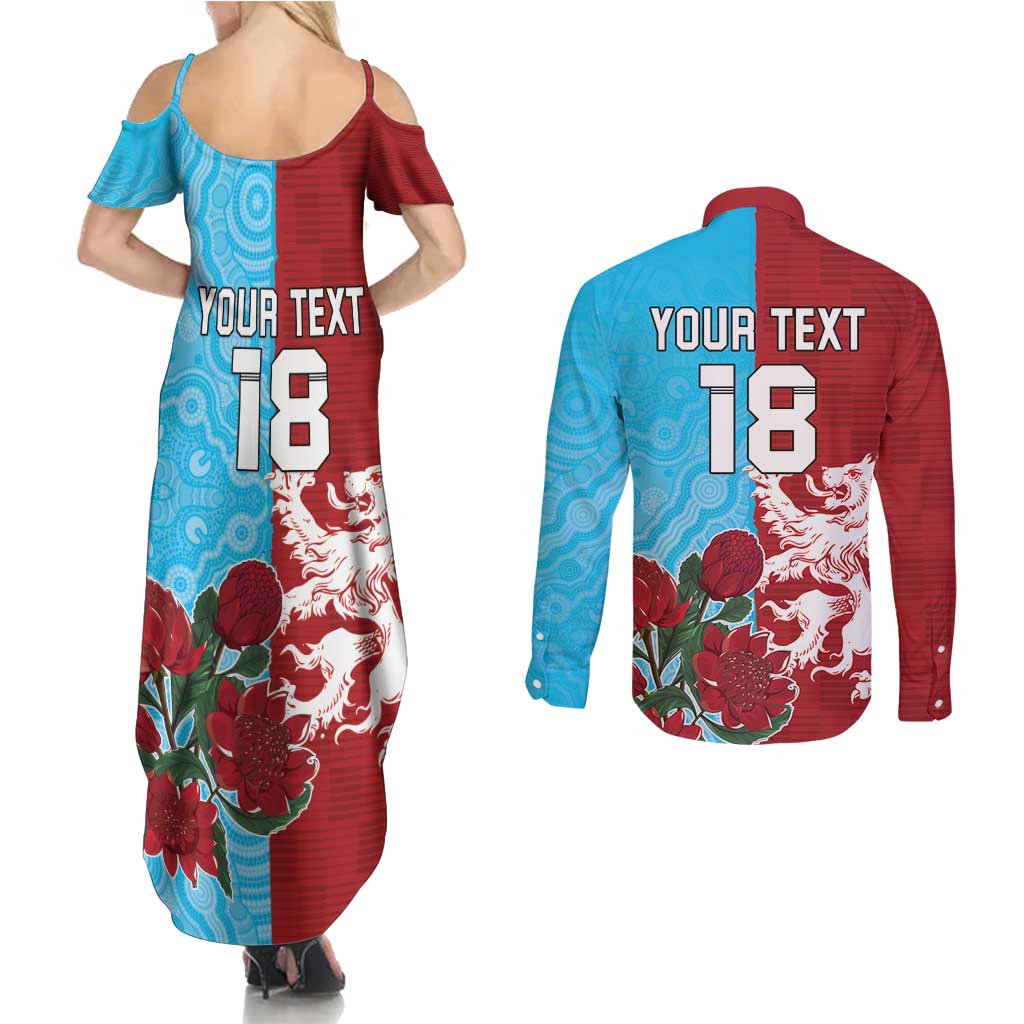 Custom British Lions Waratahs Couples Matching Summer Maxi Dress and Long Sleeve Button Shirt Unique Style - Wonder Print Shop