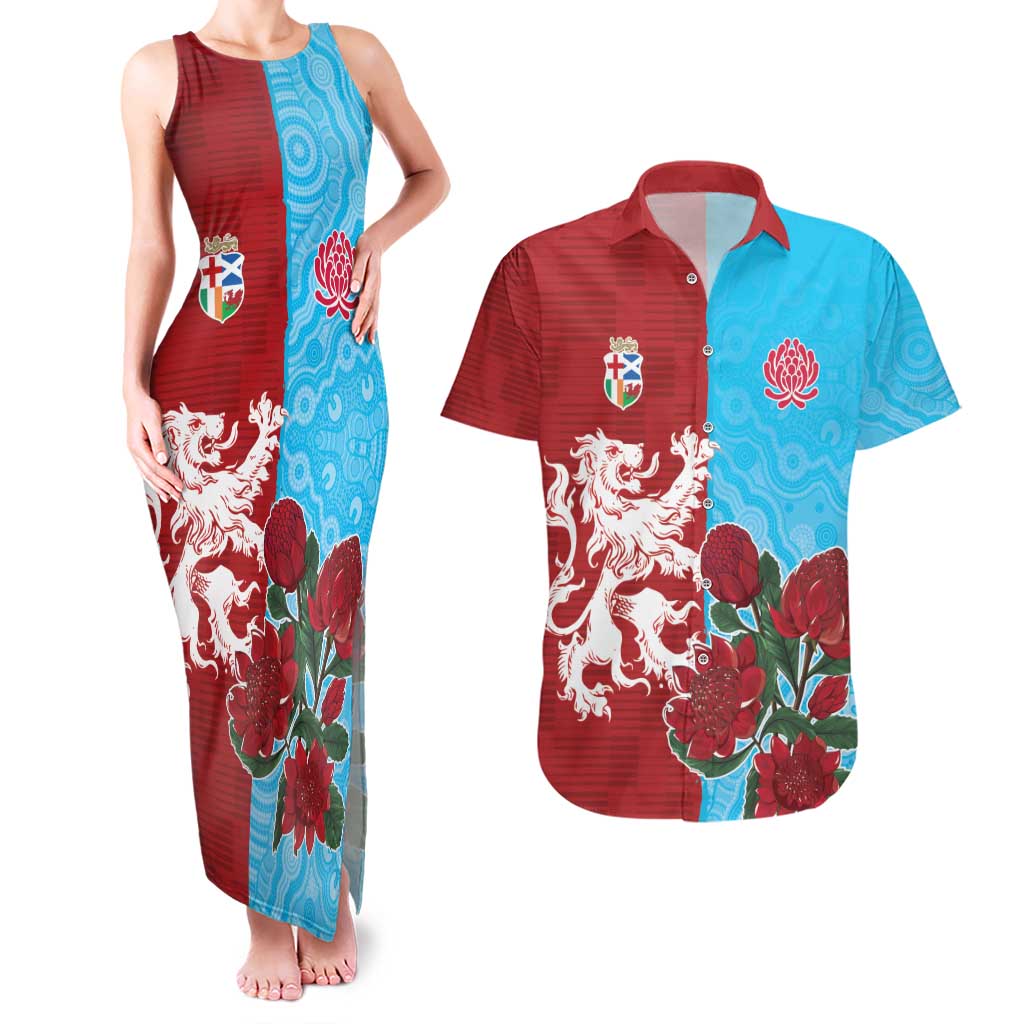 Custom British Lions Waratahs Couples Matching Tank Maxi Dress and Hawaiian Shirt Unique Style - Wonder Print Shop