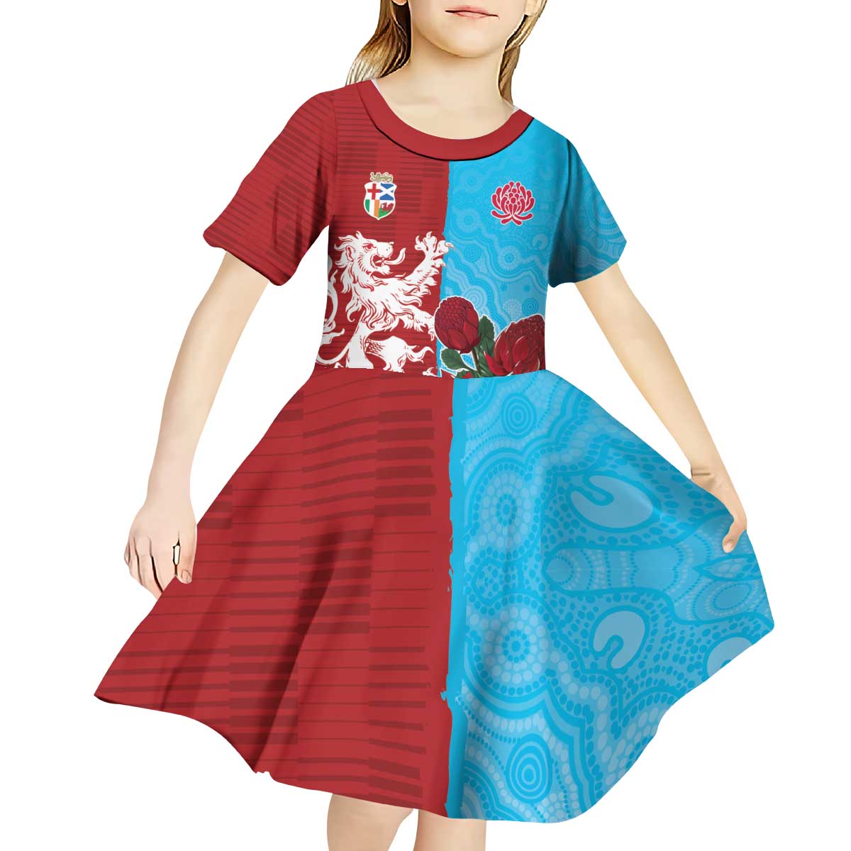 Custom British Lions Waratahs Kid Short Sleeve Dress Unique Style - Wonder Print Shop