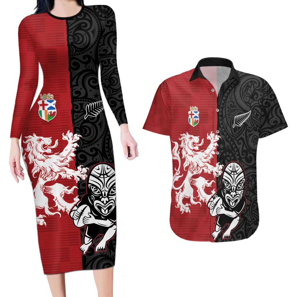 Custom British Lions New Zealand Couples Matching Long Sleeve Bodycon Dress and Hawaiian Shirt Unique Style - Wonder Print Shop