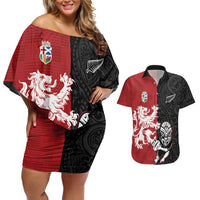Custom British Lions New Zealand Couples Matching Off Shoulder Short Dress and Hawaiian Shirt Unique Style - Wonder Print Shop