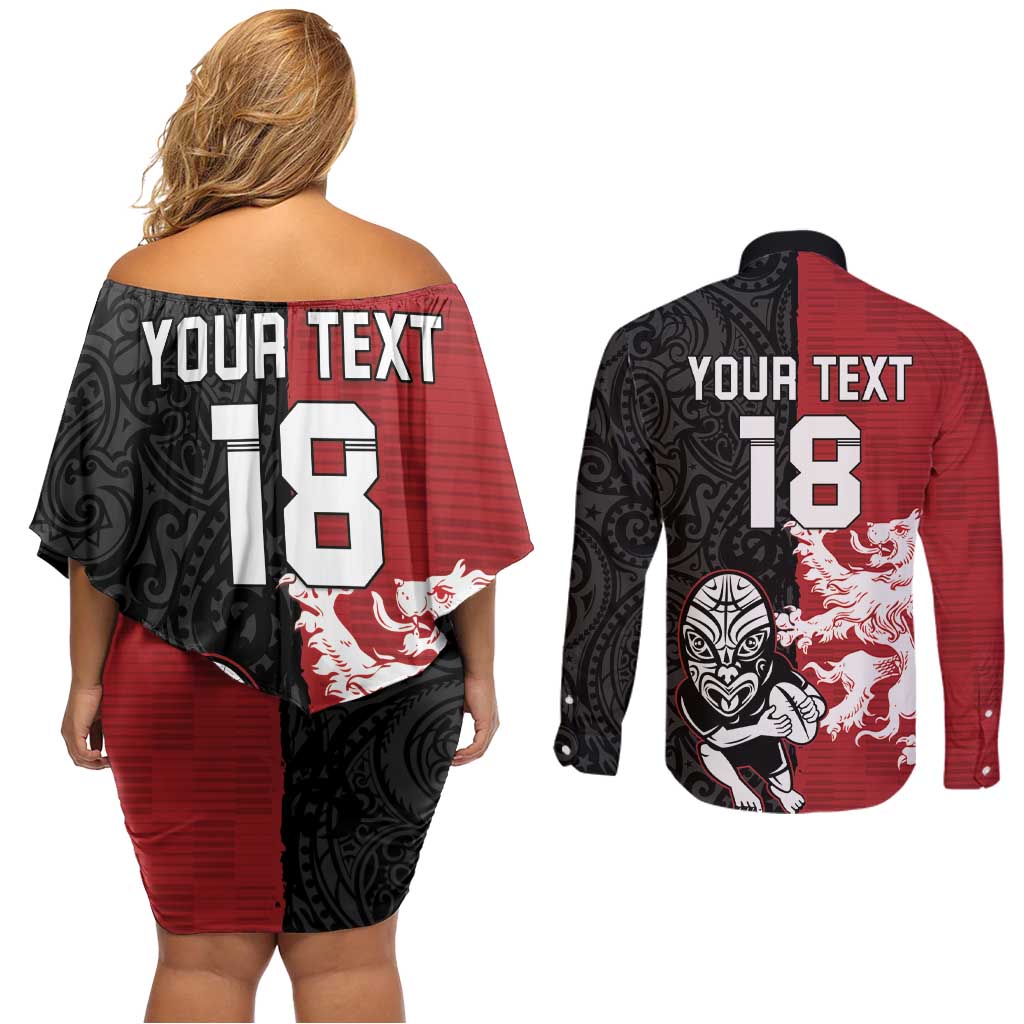 Custom British Lions New Zealand Couples Matching Off Shoulder Short Dress and Long Sleeve Button Shirt Unique Style - Wonder Print Shop