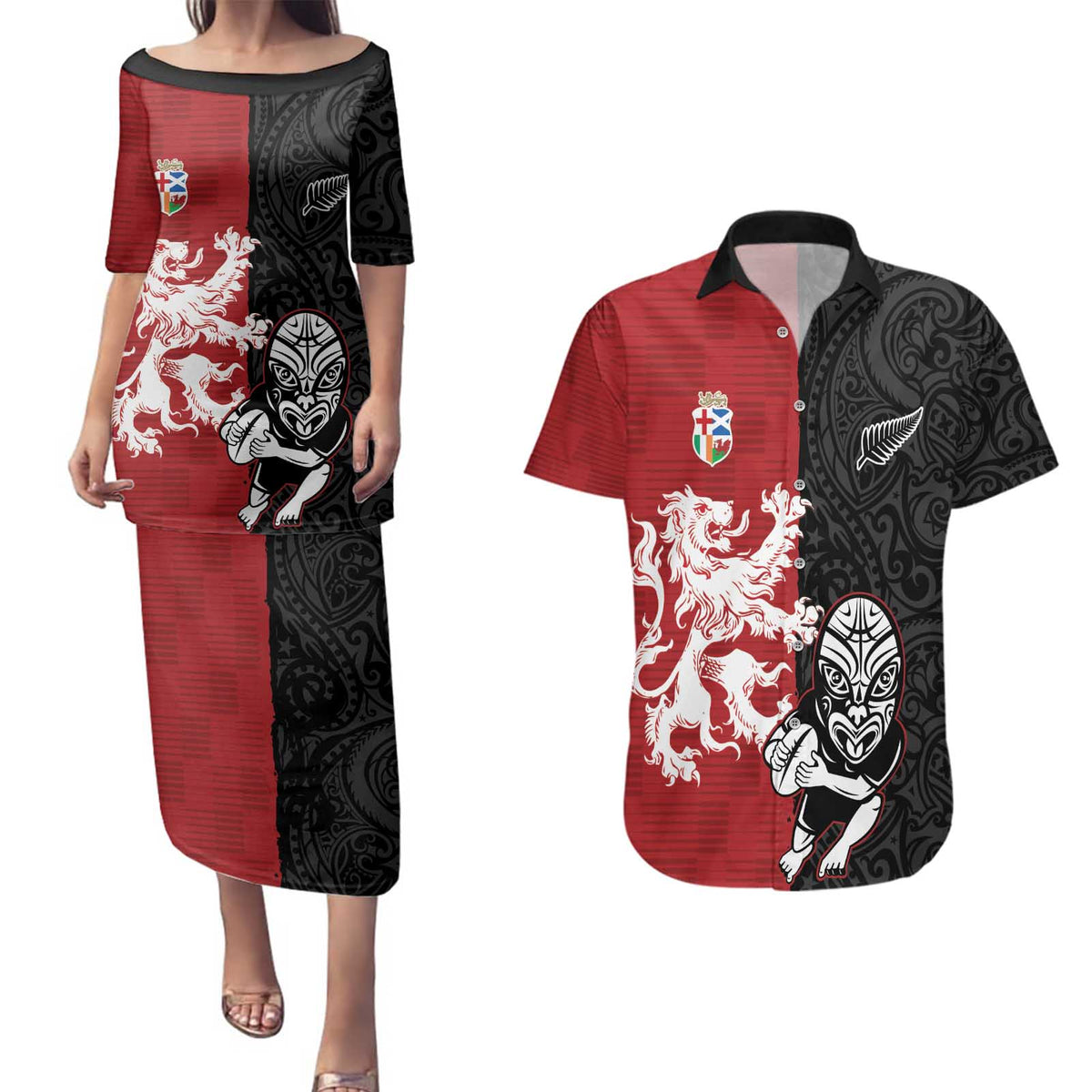 Custom British Lions New Zealand Couples Matching Puletasi and Hawaiian Shirt Unique Style - Wonder Print Shop