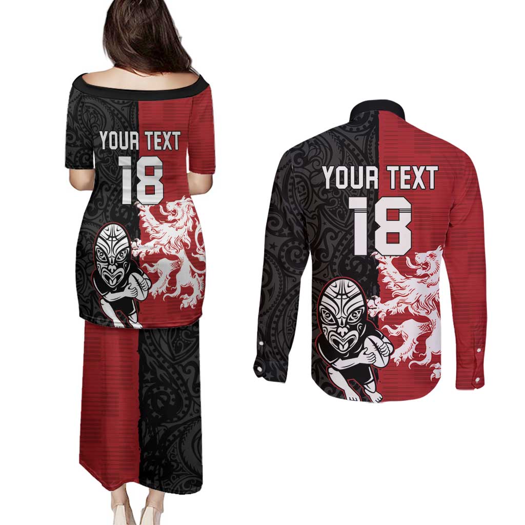 Custom British Lions New Zealand Couples Matching Puletasi and Long Sleeve Button Shirt Unique Style - Wonder Print Shop