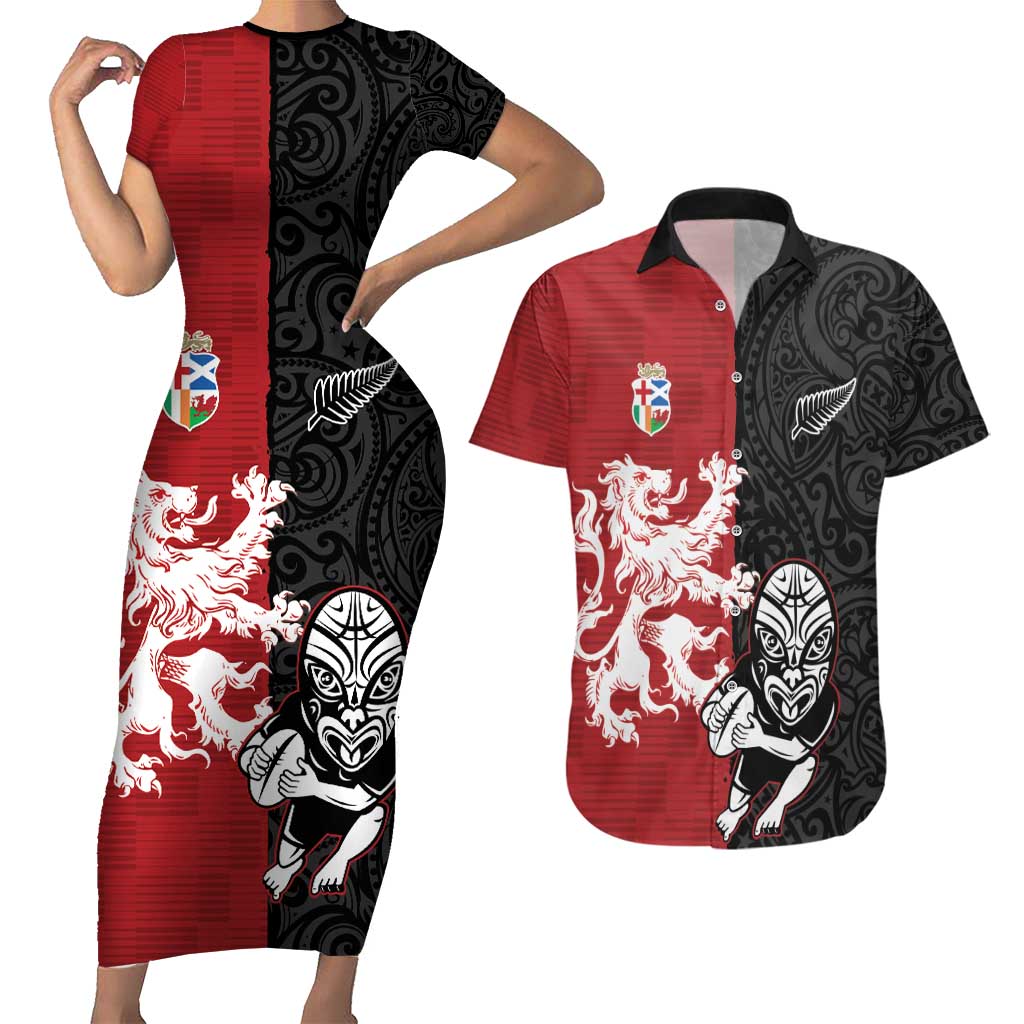 Custom British Lions New Zealand Couples Matching Short Sleeve Bodycon Dress and Hawaiian Shirt Unique Style - Wonder Print Shop