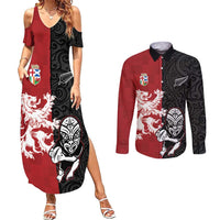 Custom British Lions New Zealand Couples Matching Summer Maxi Dress and Long Sleeve Button Shirt Unique Style - Wonder Print Shop