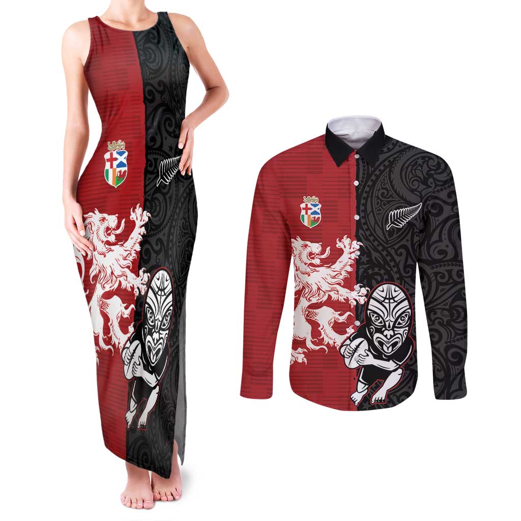 Custom British Lions New Zealand Couples Matching Tank Maxi Dress and Long Sleeve Button Shirt Unique Style - Wonder Print Shop
