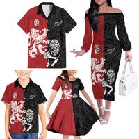 Custom British Lions New Zealand Family Matching Off The Shoulder Long Sleeve Dress and Hawaiian Shirt Unique Style - Wonder Print Shop