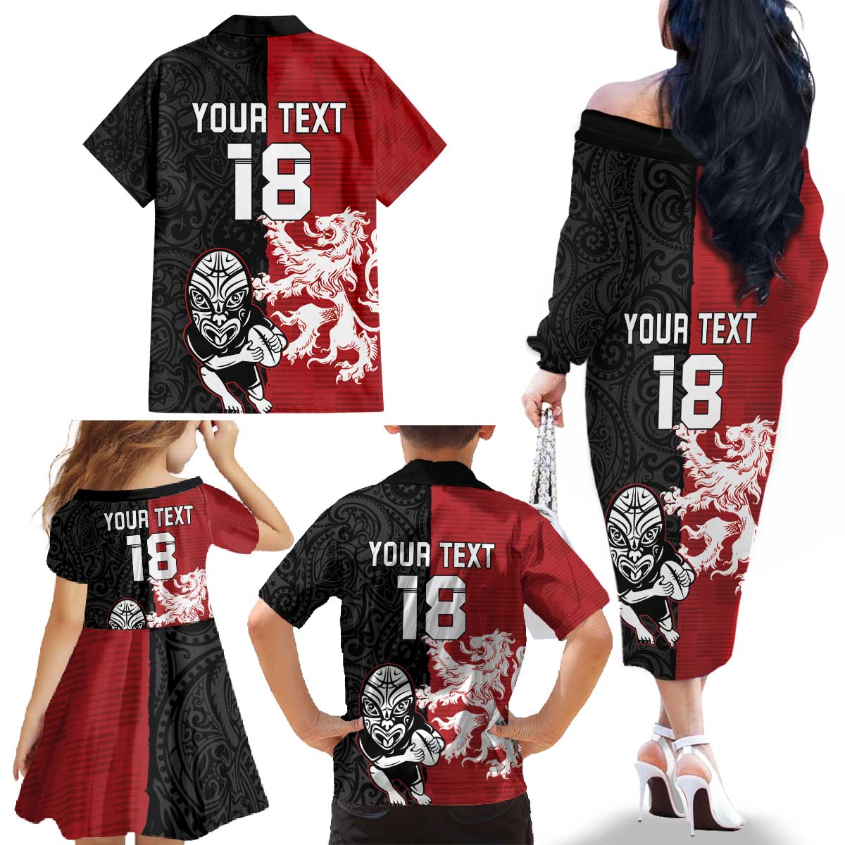 Custom British Lions New Zealand Family Matching Off The Shoulder Long Sleeve Dress and Hawaiian Shirt Unique Style - Wonder Print Shop