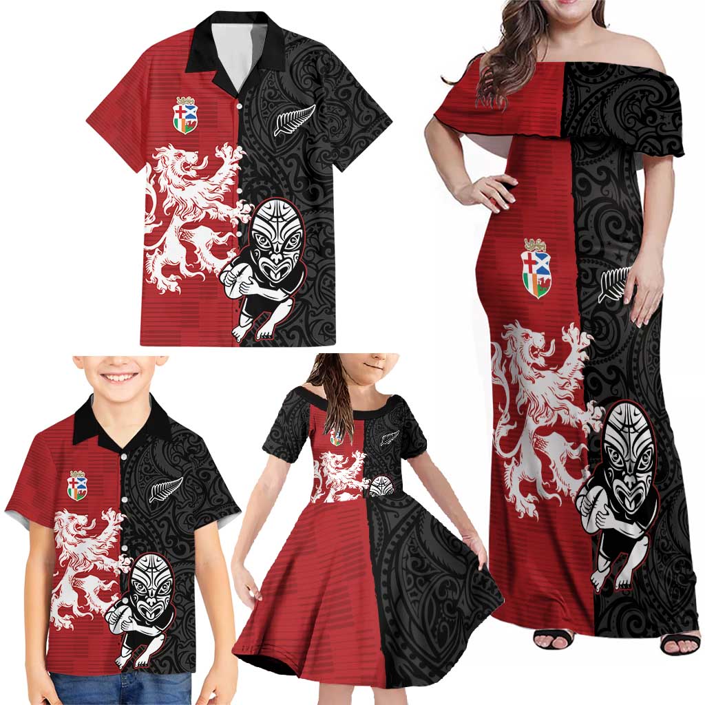 Custom British Lions New Zealand Family Matching Off Shoulder Maxi Dress and Hawaiian Shirt Unique Style - Wonder Print Shop