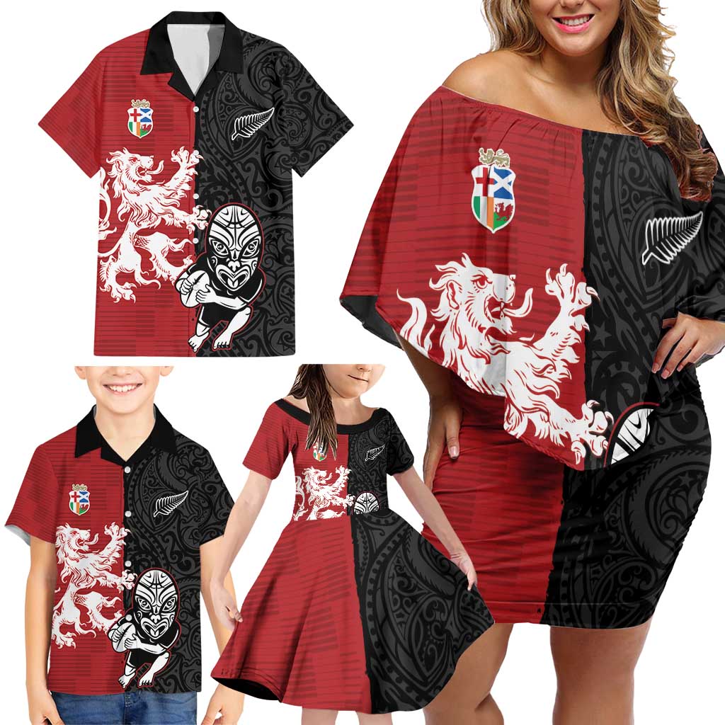 Custom British Lions New Zealand Family Matching Off Shoulder Short Dress and Hawaiian Shirt Unique Style - Wonder Print Shop