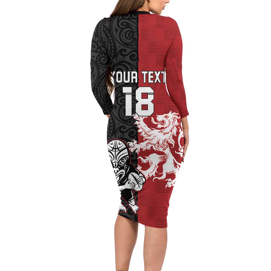 Custom British Lions New Zealand Long Sleeve Bodycon Dress Unique Style - Wonder Print Shop