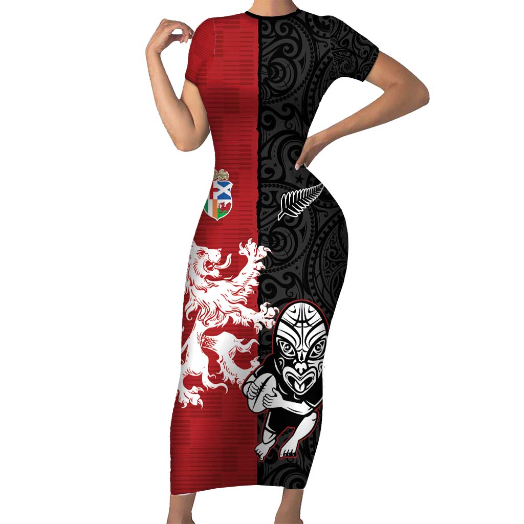 Custom British Lions New Zealand Short Sleeve Bodycon Dress Unique Style - Wonder Print Shop