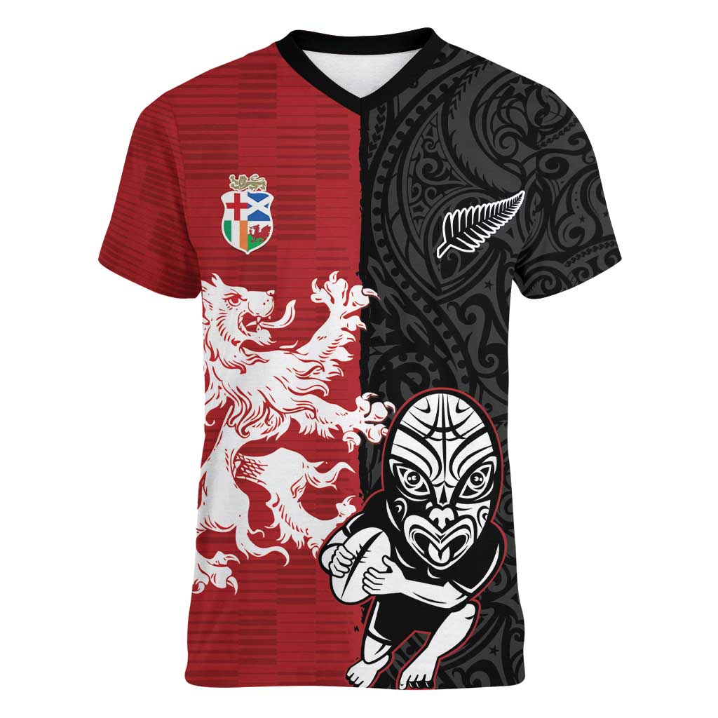 Custom British Lions New Zealand Women V-Neck T-Shirt Unique Style - Wonder Print Shop