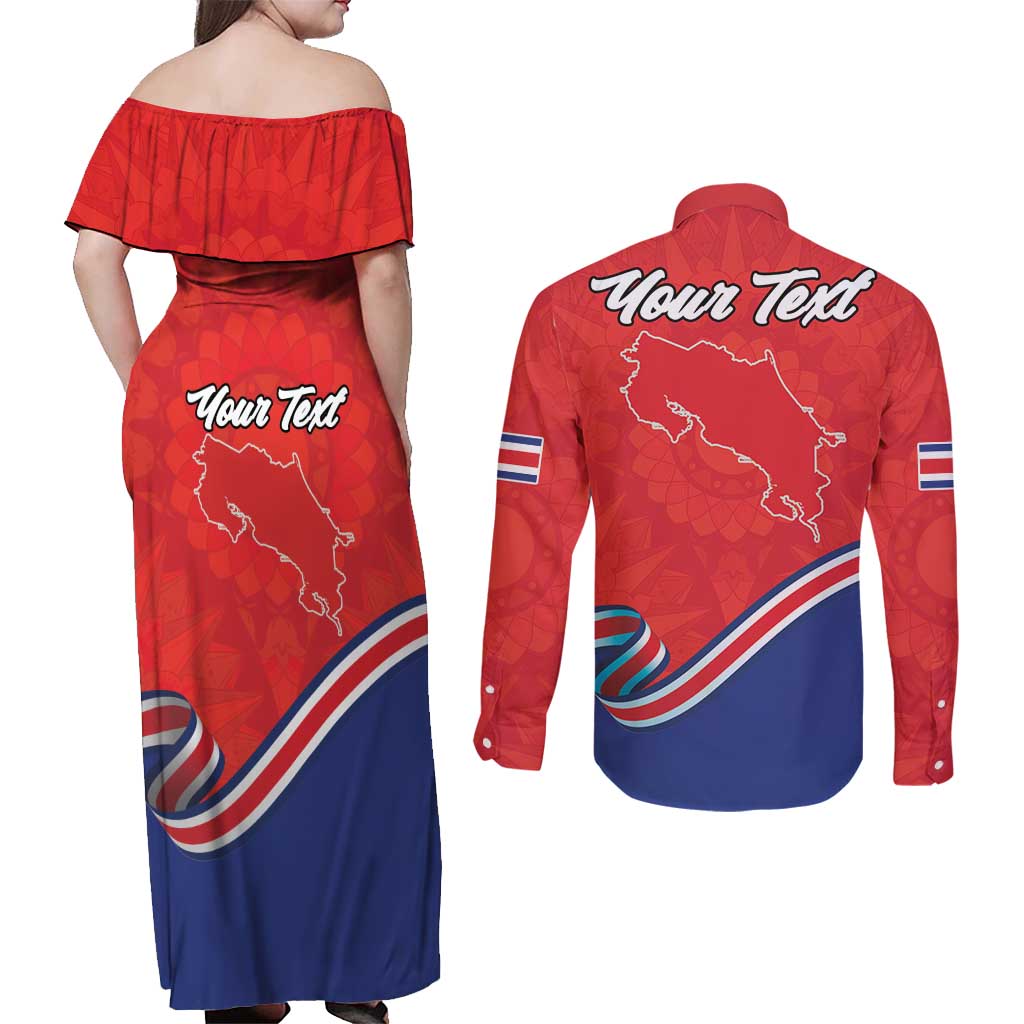 Personalized Costa Rica Independence Day Since 1821 Couples Matching Off Shoulder Maxi Dress and Long Sleeve Button Shirt Folk Dancer with Folk Art Pattern - Wonder Print Shop