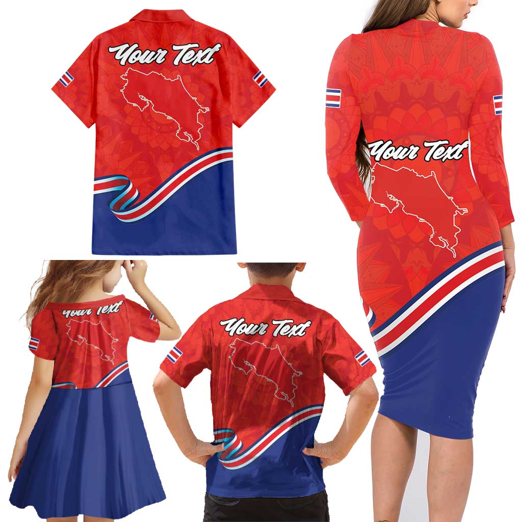 Personalized Costa Rica Independence Day Since 1821 Family Matching Long Sleeve Bodycon Dress and Hawaiian Shirt Folk Dancer with Folk Art Pattern - Wonder Print Shop