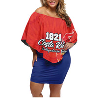 Personalized Costa Rica Independence Day Since 1821 Family Matching Off Shoulder Short Dress and Hawaiian Shirt Folk Dancer with Folk Art Pattern - Wonder Print Shop