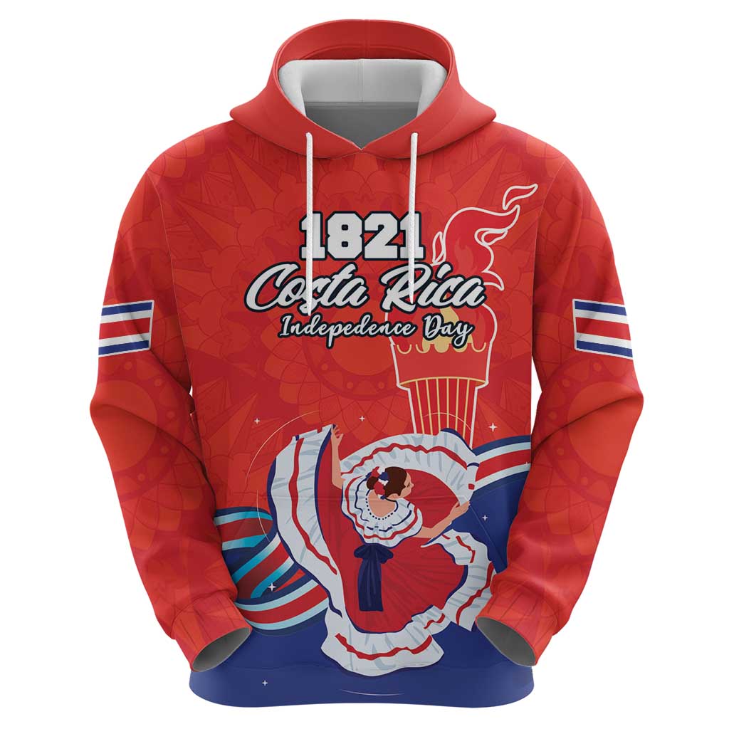 Personalized Costa Rica Independence Day Since 1821 Hoodie Folk Dancer with Folk Art Pattern - Wonder Print Shop