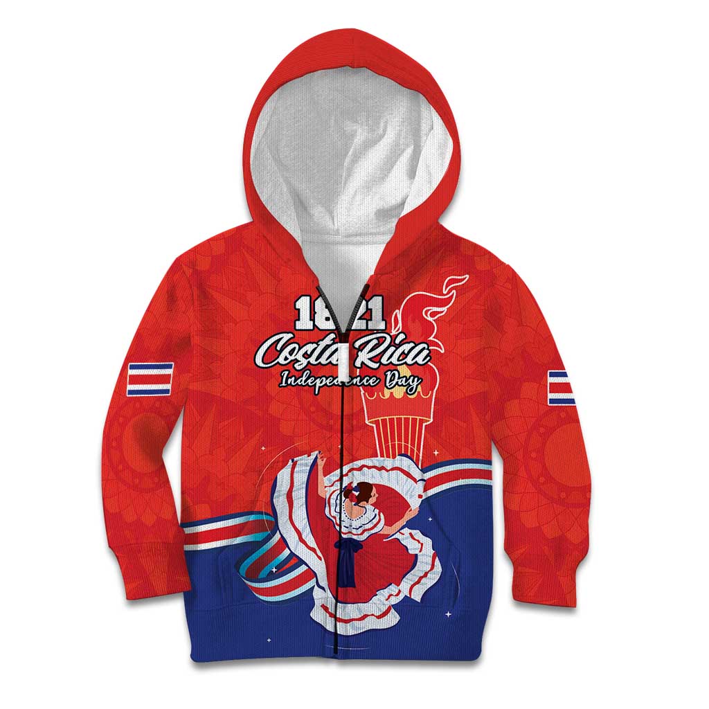 Personalized Costa Rica Independence Day Since 1821 Kid Hoodie Folk Dancer with Folk Art Pattern - Wonder Print Shop