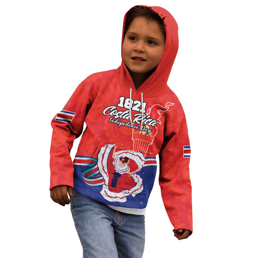 Personalized Costa Rica Independence Day Since 1821 Kid Hoodie Folk Dancer with Folk Art Pattern - Wonder Print Shop
