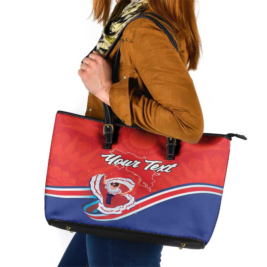 Personalized Costa Rica Independence Day Since 1821 Leather Tote Bag Folk Dancer with Folk Art Pattern - Wonder Print Shop