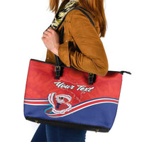 Personalized Costa Rica Independence Day Since 1821 Leather Tote Bag Folk Dancer with Folk Art Pattern - Wonder Print Shop