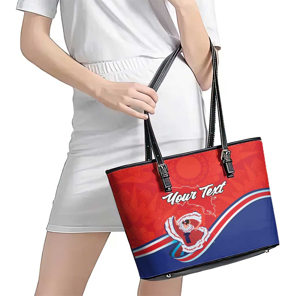 Personalized Costa Rica Independence Day Since 1821 Leather Tote Bag Folk Dancer with Folk Art Pattern - Wonder Print Shop