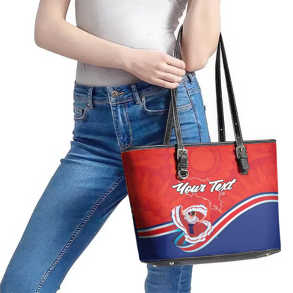 Personalized Costa Rica Independence Day Since 1821 Leather Tote Bag Folk Dancer with Folk Art Pattern - Wonder Print Shop