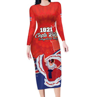 Personalized Costa Rica Independence Day Since 1821 Long Sleeve Bodycon Dress Folk Dancer with Folk Art Pattern - Wonder Print Shop
